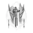 gothic style cross sword stabbed through a anatomical heart tattoo design idea