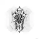 gothic style cross sword stabbed through a anatomical heart tattoo design idea