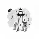 lighthouse combined with beehive tattoo design idea