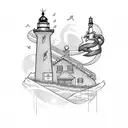 lighthouse combined with beehive tattoo design idea