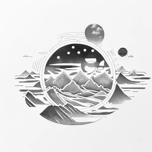mountain, sea, sun, animals,table, photographers tattoo design idea