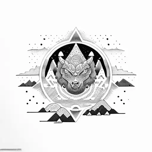 mountain, sea, sun, animals  tattoo design idea