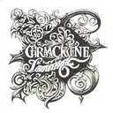 dark lettering ornamental tattoo, dark lettering style , tattoo design idea