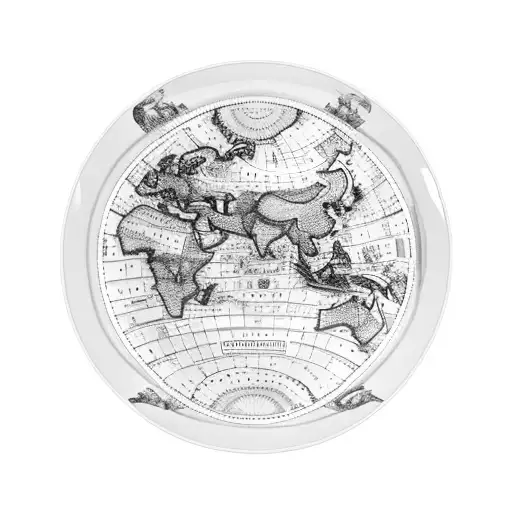 A pasta bowl with a map of the world as the base, symbolizing your love for travel and pasta tattoo design idea