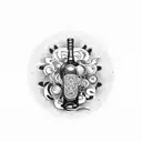 A dotwork tattoo featuring a gothic and western-inspired scene with a bottle of your favorite alcohol as a central focus tattoo design idea