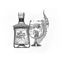 A dotwork tattoo featuring a gothic and western-inspired scene with a bottle of your favorite alcohol as a central focus tattoo design idea