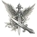 	1.	Central Element: A sword with wings and a crown will be the main focus, symbolizing strength, power, and spiritual p tattoo design idea