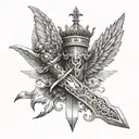 	1.	Central Element: A sword with wings and a crown will be the main focus, symbolizing strength, power, and spiritual p tattoo design idea