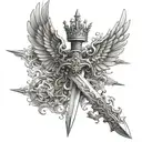 	1.	Central Element: A sword with wings and a crown will be the main focus, symbolizing strength, power, and spiritual p tattoo design idea