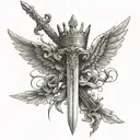 	1.	Central Element: A sword with wings and a crown will be the main focus, symbolizing strength, power, and spiritual p tattoo design idea