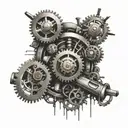 An intricate mechanical design incorporating elements of engineering tools and symbols, reflecting the client's occupation as an engineer tattoo design idea