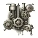 An intricate mechanical design incorporating elements of engineering tools and symbols, reflecting the client's occupation as an engineer tattoo design idea