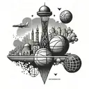 Create a tattoo design combining basketball and iconic Istanbul landmarks tattoo design idea