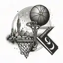 Create a tattoo design combining basketball and iconic Istanbul landmarks tattoo design idea