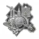 Create a tattoo design combining basketball and iconic Istanbul landmarks tattoo design idea
