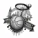 Create a tattoo design combining basketball and iconic Istanbul landmarks tattoo design idea