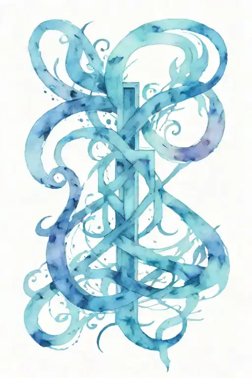 Rune algiz, odal, shooting range, ligature, blue fire tattoo design idea