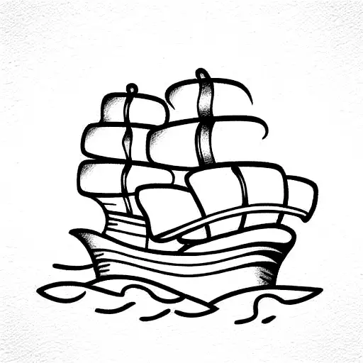 burning ship tattoo design idea