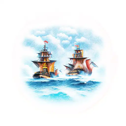 burning ships tattoo design idea