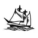 burning ship tattoo design idea