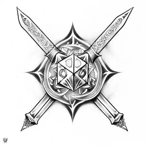 sword but made by dungeon and dragons dice tattoo design idea