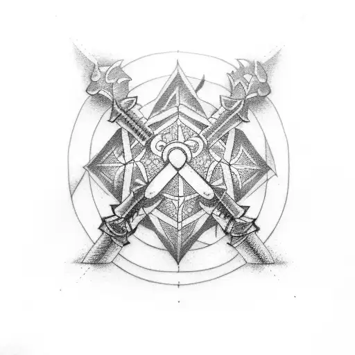 frp dice and sword tattoo design idea