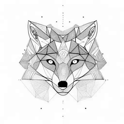 Incorporate geometric shapes into a fox and wolf hybrid design tattoo design idea