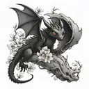 small toothless dragon flying through cherry blossom branches tattoo design idea