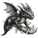 small toothless dragon flying through cherry blossom branches tattoo design idea