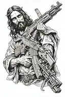 Jesus Christ holding a ak 47 rifle crossed tattoo design idea