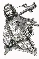 Jesus Christ holding a ak 47 rifle crossed tattoo design idea