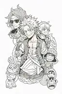 anime one piece, re:zero, steins gate, jujutsu kaisen, naruto inspired sleeve tattoo tattoo design idea