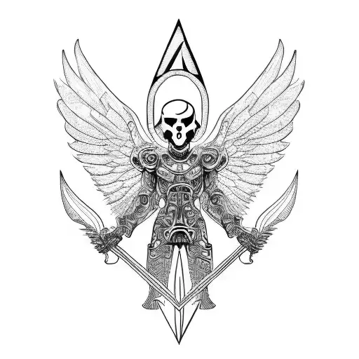 Cyber sigilism angel with scythe tattoo design idea