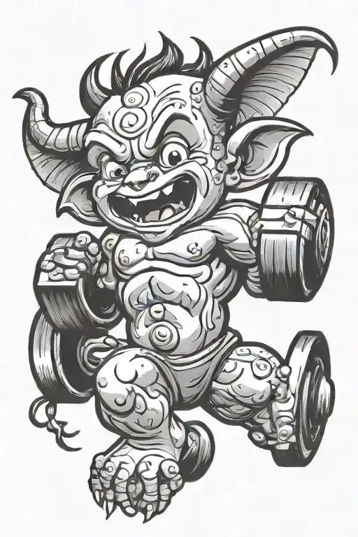 cartoon baby devil lifting weights tattoo design idea