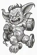cartoon baby devil lifting weights tattoo design idea