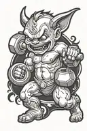 cartoon baby devil lifting weights tattoo design idea