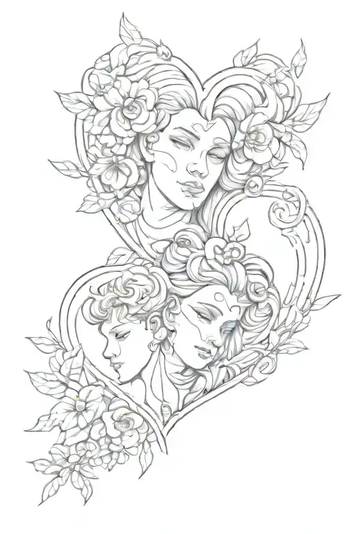 heart and two faces of my kids  tattoo design idea