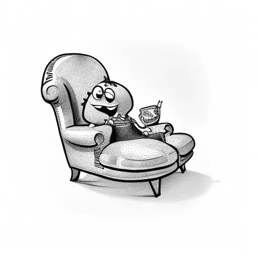 potato cartoon character sitting on a couch. he's high tattoo design idea