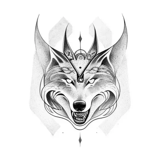 Norse tribal tattoo sleeve with oden, jurmenghander, and fenrir wolf tattoo design idea