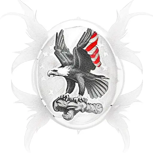 American Flag with bald eagle and soldiers tattoo design idea