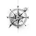 Arrow with compass in the middle and mountain backround tattoo design idea