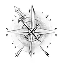 Arrow with compass in the middle and mountain backround tattoo design idea