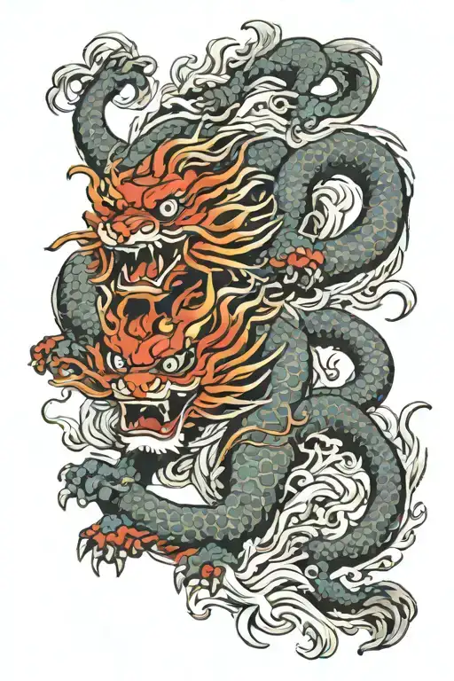 Chinese dragon & lion tattoo design idea