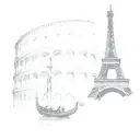 gondola and Eiffel Tower inside Roman Coloseum  tattoo design idea