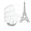 gondola and Eiffel Tower inside Roman Coloseum  tattoo design idea