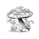 fairy on toadstool surrounded by violets  tattoo design idea