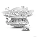 fairy on toadstool surrounded by violets  tattoo design idea
