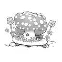 fairy on toadstool surrounded by violets  tattoo design idea