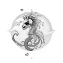 sun horse and phoenix with a skeleton holding a syth and a rose tattoo design idea