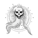 sun horse and phoenix with a skeleton holding a syth and a rose tattoo design idea